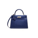 HERM�S MASTER OSTRICH SELLIER KELLY 28 IRIS BLUE WITH GOLD HARDWARE (28*22*10cm)