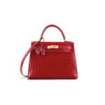 HERM�S MASTER SHINY CHINESE RED ALLIGATOR KELLY 28 WITH GOLD HARDWARE (28*22*10cm)