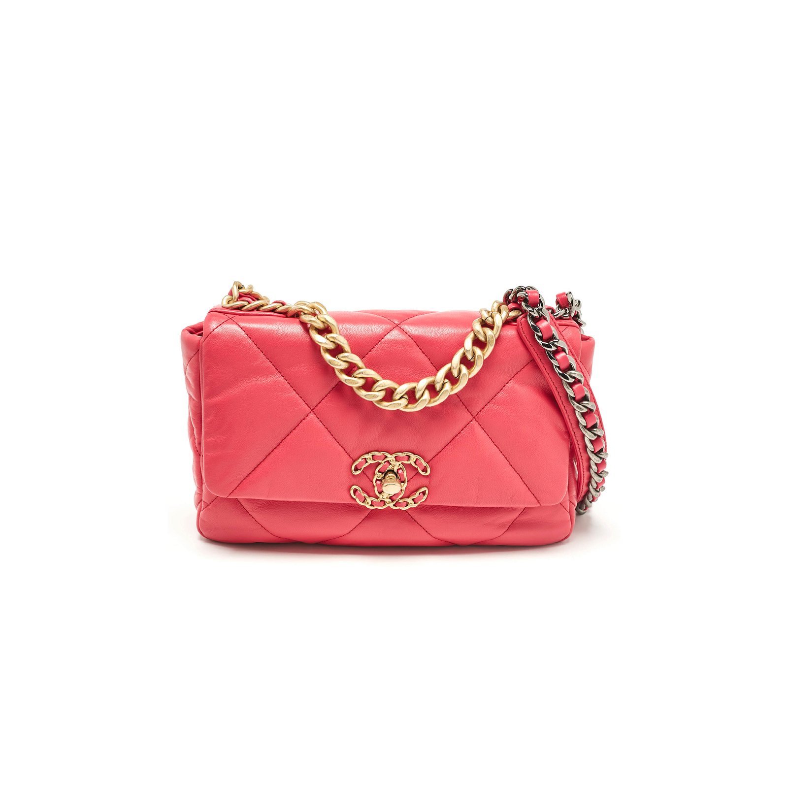5bce0915bb2a7ea0608c2a1e5ae0385e66366983 CHANEL PINK QUILTED LEATHER SMALL 19 FLAP BAG AS1160 (26*16*9cm) - Image 1