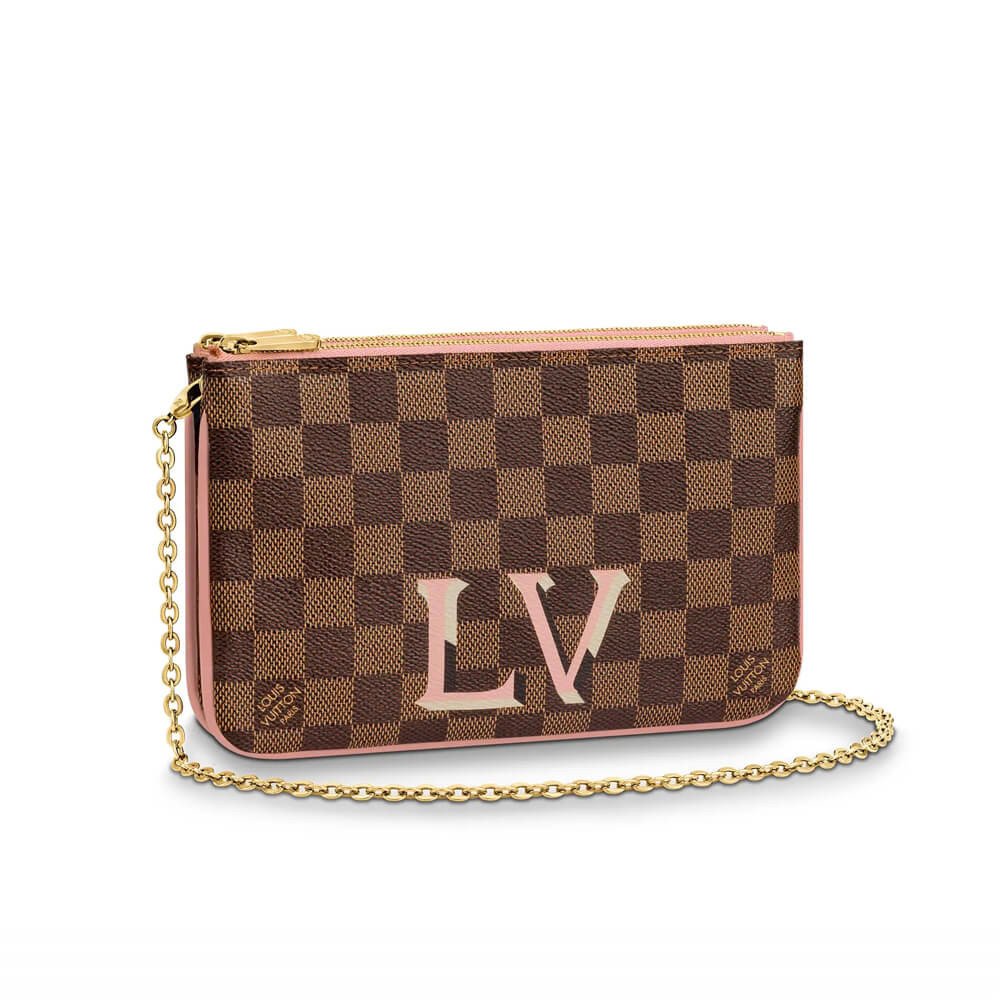 5c7cb526f3b09c68dd8c2e61f4e6c0494464db8a Louis Vuitton Damier Ebene Double Zip Pochette N60254 - Image 1