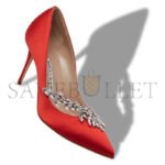 MANOLO BLAHNIK NADIRA RED SATIN JEWEL BUCKLE PUMPS 9XX-0367-0054 - Image 3