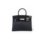 HERM�S MASTER BIRKIN 30 CROCODILE AND TOGO LEATHER BLACK SILVER BUCKLE H076235CK02 (30*22*16cm)