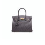 HERM�S MASTER BIRKIN 30 OSTRICH LEATHER PEWTER GREY GOLD BUCKLE H041933CK79 (30*22*16cm)