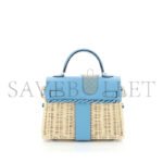 HERM�S MASTER PICNIC MINI KELLY 20 HANDBAG BLEU DU NORD SWIFT AND WICKER WITH PALLADIUM HARDWARE (20*14*8cm) - Image 3