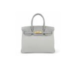 HERM�S MASTER BIRKIN 25 CROCODILE AND TOGO LEATHER PEARL GREY GOLD BUCKLE H076216CK15 (25*20*13cm)
