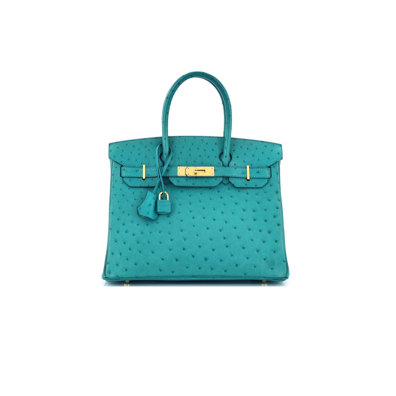 63ae2c4e51a5e7db19a894e02691b72e52ca9133 HERM�S MASTER BIRKIN 25 OSTRICH AQUA BLUE GOLD BUCKLE H041944CK83 (25*20*13cm) - Image 1