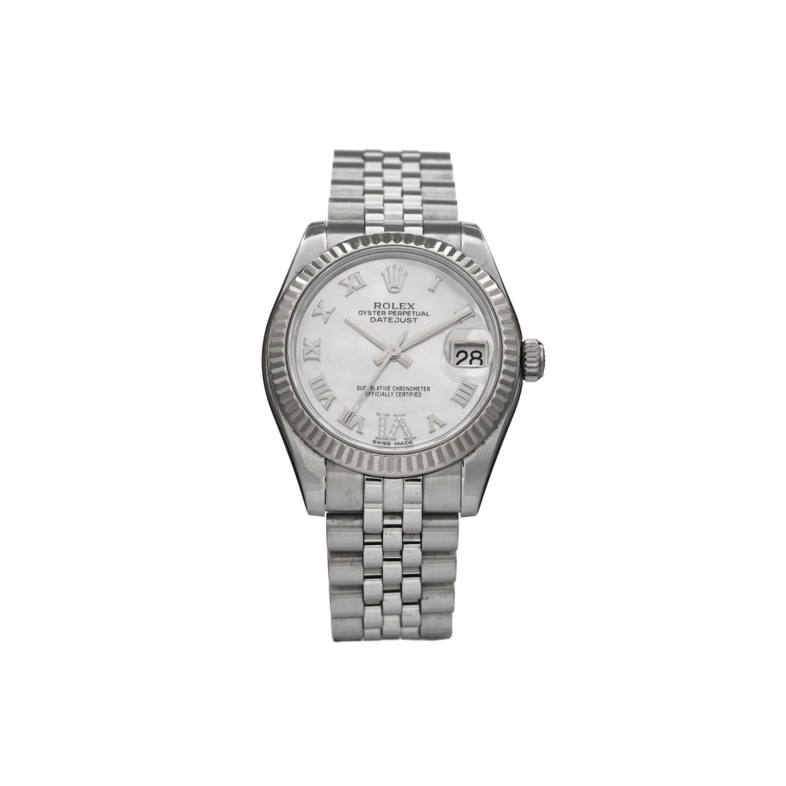 63af5eb5c4c314ae1ad19844eb1fb3def0a0030c ROLEX STAINLESS STEEL 18K WHITE GOLD DIAMOND MOTHER OF PEARL 31MM OYSTER PERPETUAL DATEJUST WATCH ROMAN 178274 - Image 1