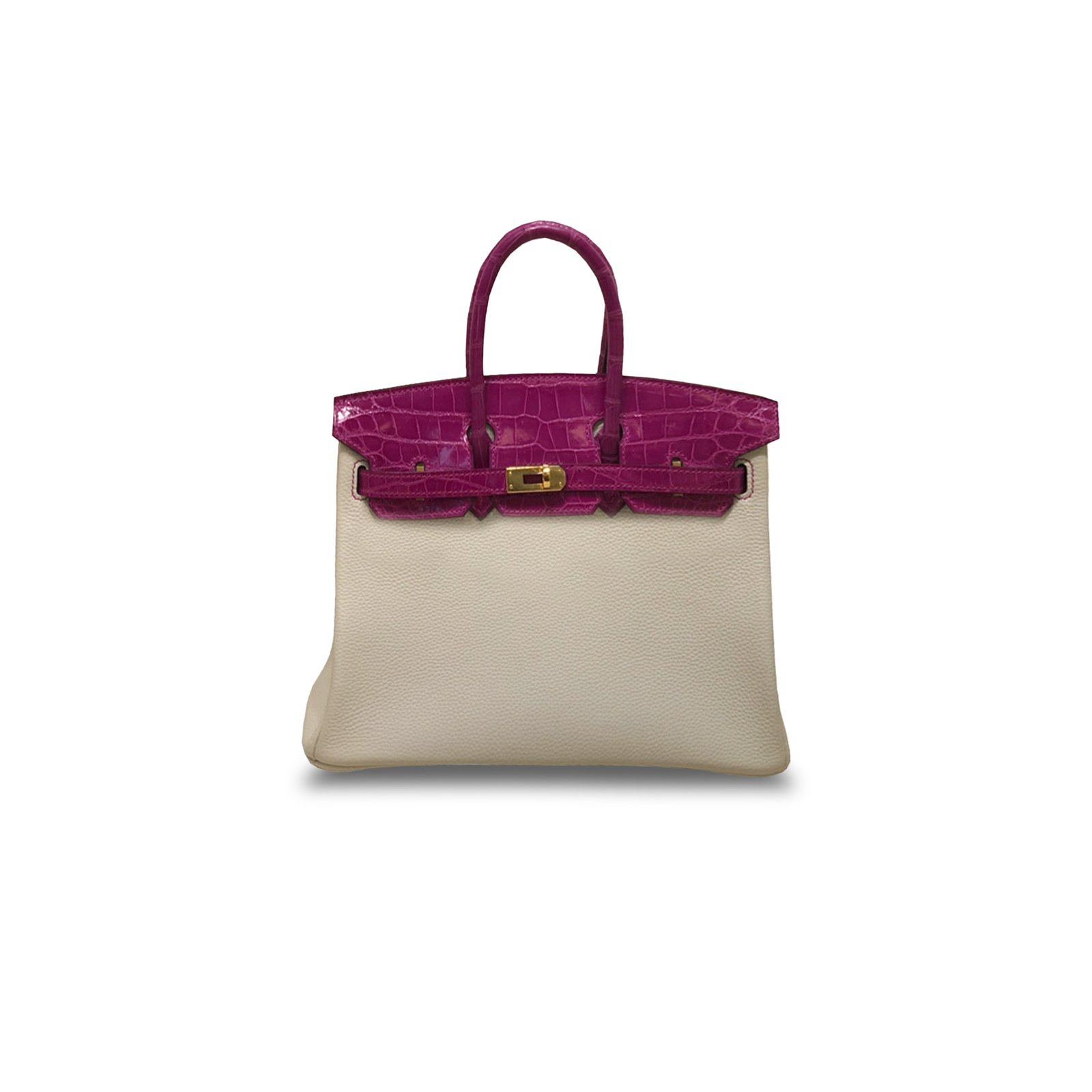 64500c3c862f73f3c2549613729a23733f10c1ac HERM�S MASTER BIRKIN 25 CROCODILE AND TOGO LEATHER PURE WHITE AND PURPLE WITH GOLD BUCKLE H076216CK47 (25*20*13cm) - Image 1