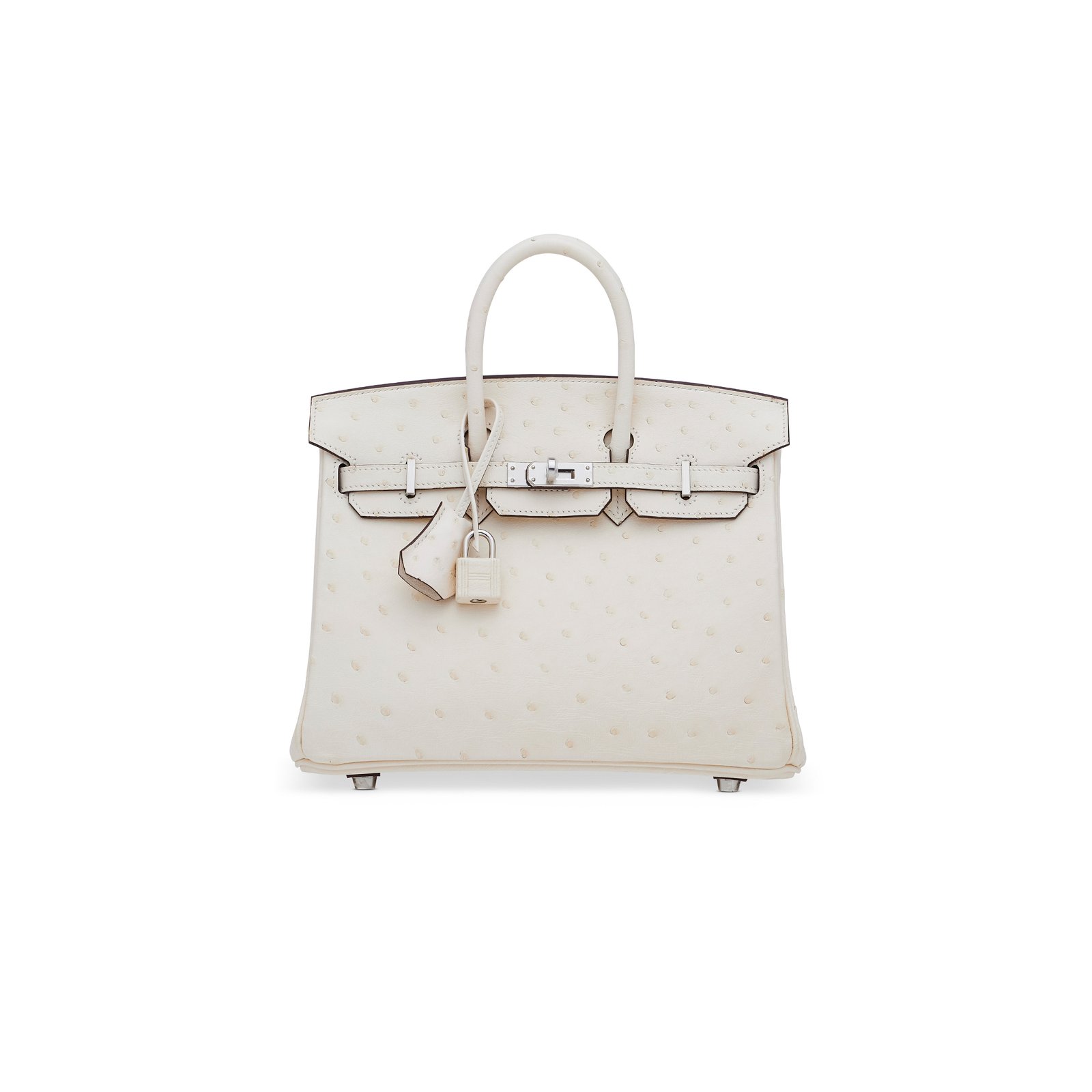 64dfa30967f65aa9e4fb30096ee62626bfdeb6e3 HERM�S MASTER BIRKIN 25 OSTRICH LEATHER WOOL WHITE SILVER BUCKLE H041944CK86 (25*20*13cm) - Image 1
