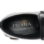 PRADA SPAZZOLATO ROIS METAL TRIANGLE LOGO MENS MONOLITH 55MM LOAFERS 6 BLACK - Image 5