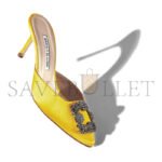 MANOLO BLAHNIK HANGISIMU YELLOW SATIN JEWEL BUCKLE MULES 9XX-0726-0056 - Image 3