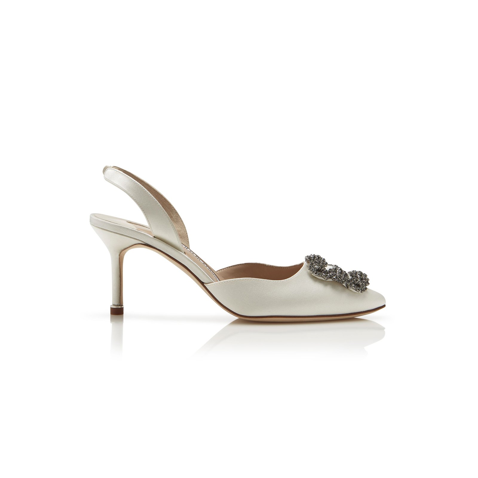 66ad09e41e2be60fe78428c2ef28a526c99dff2a MANOLO BLAHNIK HANGISLI WHITE SATIN JEWEL BUCKLE SLINGBACK PUMPS 419-0473-0005 - Image 1