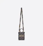 Mini book tote mobile phone bag blue diagonal embroidery (13 x 18 x 5 cm) - Image 4