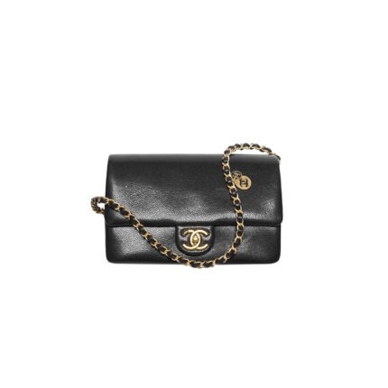 CHANEL SMALL FLAP BAG GRAINED SHINY CALFSKIN & GOLD-TONE METAL AS5186 (23*15*8cm)
