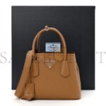 PRADA VITELLO DAINO SOFT MINI DOUBLE BAG CARAMEL (25*18*10cm) - Image 2