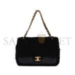 CHANEL MEDIUM SHEARLING FLAP BAG BLACK LAMBSKIN BRUSHED GOLD HARDWARE (23.5*16*7.5cm) - Image 6