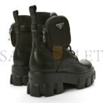 PRADA SPAZZOLATO ROIS RE-NYLON METAL TRIANGLE LOGO MONOLITH POUCH POCKET 55MM BOOTS 38 MILITARE - Image 3