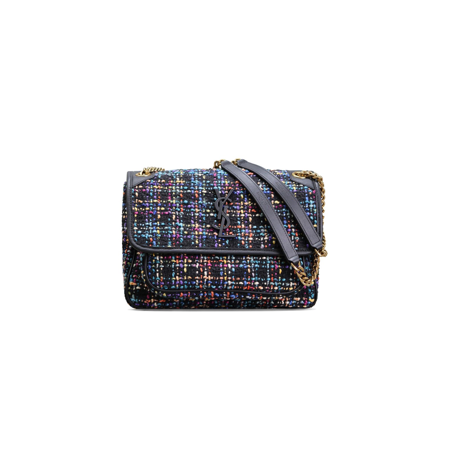 6b50cad8dc40b41f182ecbec6fbebd9dc8b651f6 YSL SOLFERINO MEDIUM SATCHEL�WOVEN WOOL SHOULDER BAG IN NERO&MULTICOLOR 6331581224941 (28*20*8.5cm) - Image 1