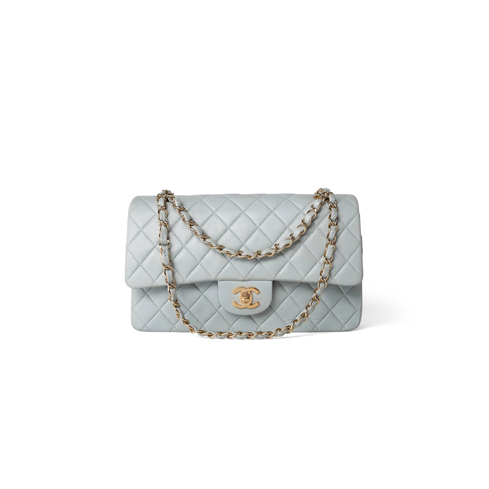 6b8686160089ab3cf8b51e4f2af262257f61c65a CHANEL VINTAGE LIGHT BLUE LAMBSKIN QUILTED CLASSIC FLAP MEDIUM GOLD HARDWARE (25.5*15*7cm) - Image 1