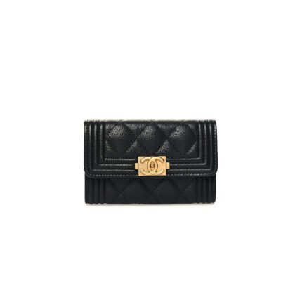 CHANEL��CAVIAR QUILTED BOY FLAP CARD HOLDER BLACK A80603 (11.3*7.5*2.1)
