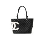 CHANEL CALFSKIN QUILTED LARGE CAMBON TOTE BLACK WHITE (30*25*15cm)