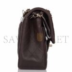 CHANEL CLASSIC DOUBLE FLAP BAG DARK BROWN LAMBSKIN LIGHT GOLD HARDWARE AS1117 (23*14.5*6cm) - Image 4