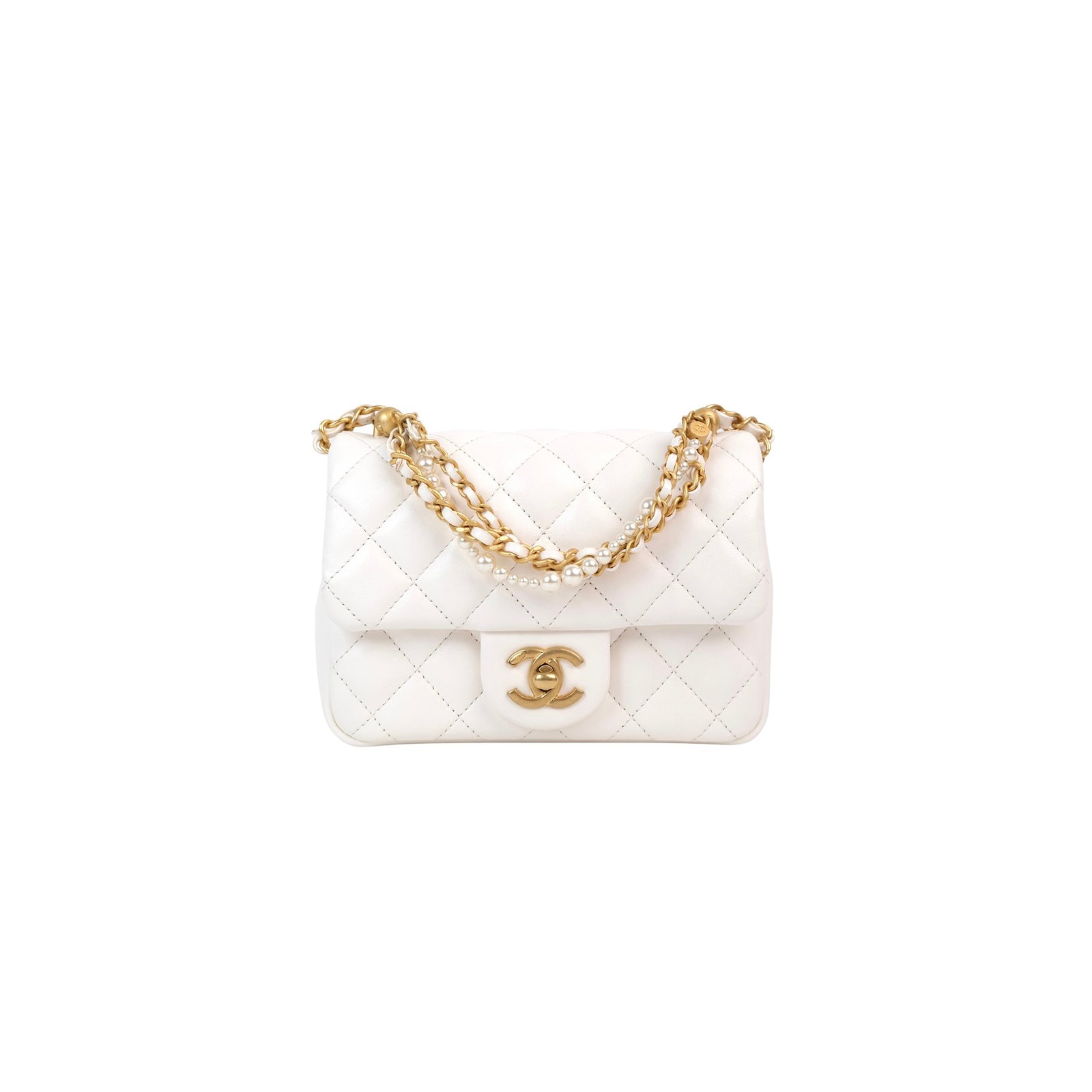 6fd595e2e5e8aed32a3c72a69e494a9d619895d3 CHANEL MINI FLAP PEARL TWIST WHITE (17*12.5*5cm) - Image 1
