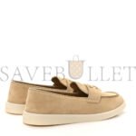 PRADA VITELLO SCAMOSCIATO METAL TRIANGLE LOGO SAINT TROPEZ 25MM LOAFERS 40 ECRU - Image 3