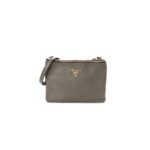 PRADA VITELLO PHENIX DOUBLE ZIP CROSSBODY BAG ARGILLA (24*17*2cm)