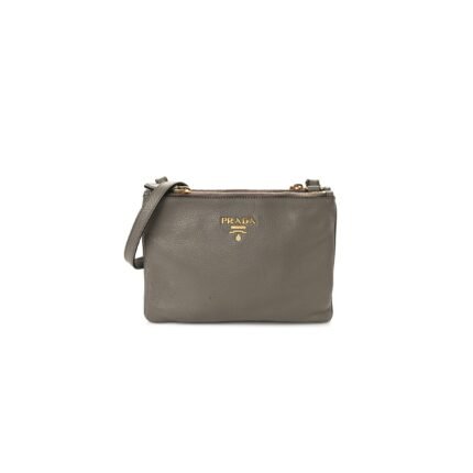 PRADA VITELLO PHENIX DOUBLE ZIP CROSSBODY BAG ARGILLA (24*17*2cm)