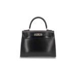 HERM�S MASTER KELLY 28 SELLIER BLACK BOX CALF LEATHER PALLADIUM HARDWARE (28*22*10cm)