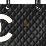 CHANEL CALFSKIN QUILTED LARGE CAMBON TOTE BLACK WHITE (30*25*15cm) - Image 5