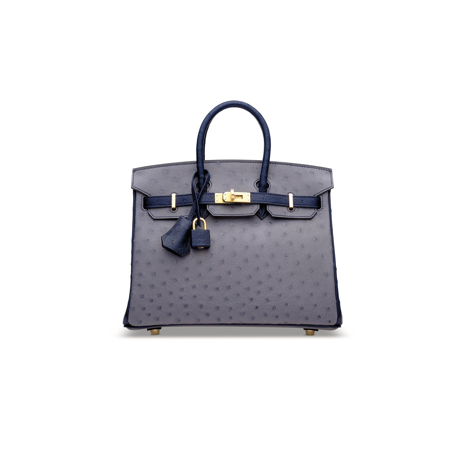 72bf3910516821c555478c7d1d5da056d74d73bf HERM�S MASTER BIRKIN 25 OSTRICH AGATE GREY MALTESE BLUE BRUSHED GOLD BUCKLE H041944CK8V (25*20*13cm) - Image 1