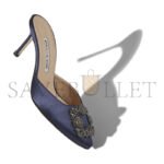 MANOLO BLAHNIK HANGISIMU NAVY BLUE SATIN JEWEL BUCKLE MULES 9XX-0726-0045 - Image 3