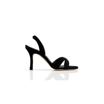 MANOLO BLAHNIK CALLASLI BLACK VELVET SLINGBACK SANDALS 324-2985-0002