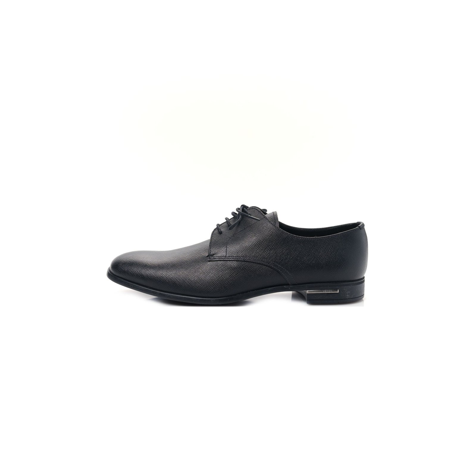 77496317afceee82a861502502f6371516bb2f13 PRADA SAFFIANO MENS PLAIN TOE DERBY LOAFERS 8.5 BLACK - Image 1