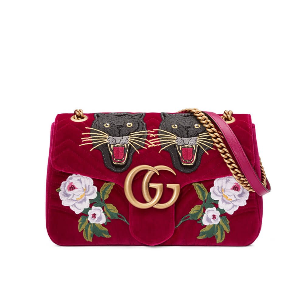 79e9aaed69801f55021268120fed325b9aff8445 Gucci Anniversary GG Marmont Small Panther Velvet Shoulder Bag 443496 - Image 1