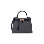 HERM�S MASTER OSTRICH HORSESHOE KELLY SELLIER 28 GRIS AGATE BLEU IRIS (28*22*10cm)