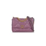CHANEL PURPLE QUILTED CH�VRE MEDIUM 19 BAG GOLD, RUTHENIUM, AND SILVER HARDWARE AS1160 (26*16*9cm)