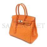 HERM�S MASTER BIRKIN 25 OSTRICH LEATHER ORANGE SILVER BUCKLE H041944CK73 (25*20*13cm) - Image 3