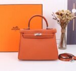 Hermès Kelly Togo Calf Sliver hardware Orange size: 25Cm/ 28Cm