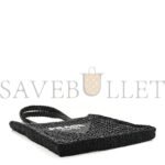 PRADA RAFFIA EMBROIDERED LOGO TOTE BAG BLACK (37*37*4cm) - Image 3