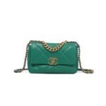 CHANEL GREEN QUILTED LAMBSKIN CHANEL 19 FLAP GOLD AND RUTHENIUM HARDWARE AS1160 (26*16*9cm)