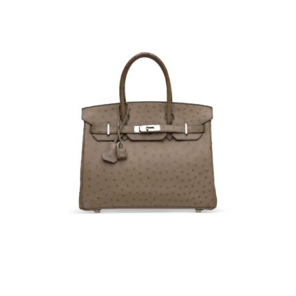 HERM�S MASTER BIRKIN 30 OSTRICH LEATHER MEDIUM BROWN SILVER BUCKLE H041933CK70 (30*22*16cm)