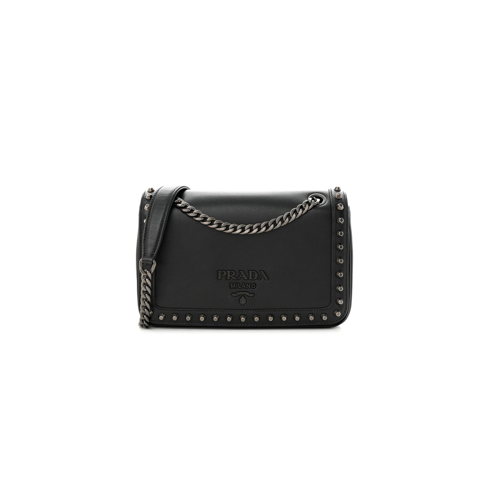 7d9c2064a1267c4ce966325a810c518387925080 PRADA GLACE CALFSKIN STUDDED CROSSBODY BLACK (22*15*6cm) - Image 1