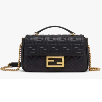 Women Baguette Chain Midi Black Nappa Leather Bag