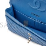 CHANEL BLUE QUILTED CAVIAR MEDIUM CLASSIC DOUBLE FLAP LIGHT GOLD HARDWARE AS1112 (25*15*6cm) - Image 5