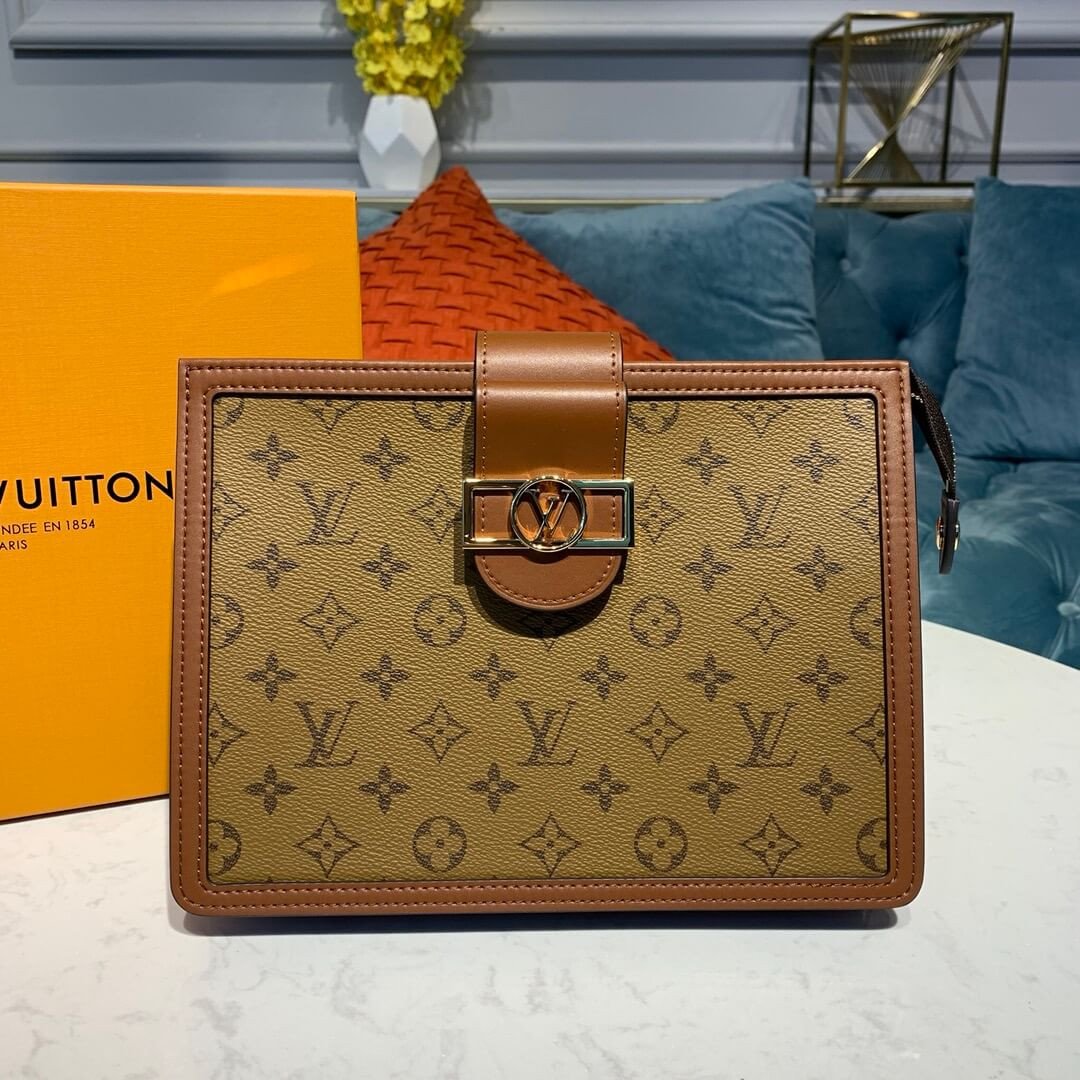 80bfd2c1194c65bed9650c16e39428e1a55bb2d7 Louis Vuitton Monogram Reverse Canvas Dauphine Clutch M44178 - Image 1