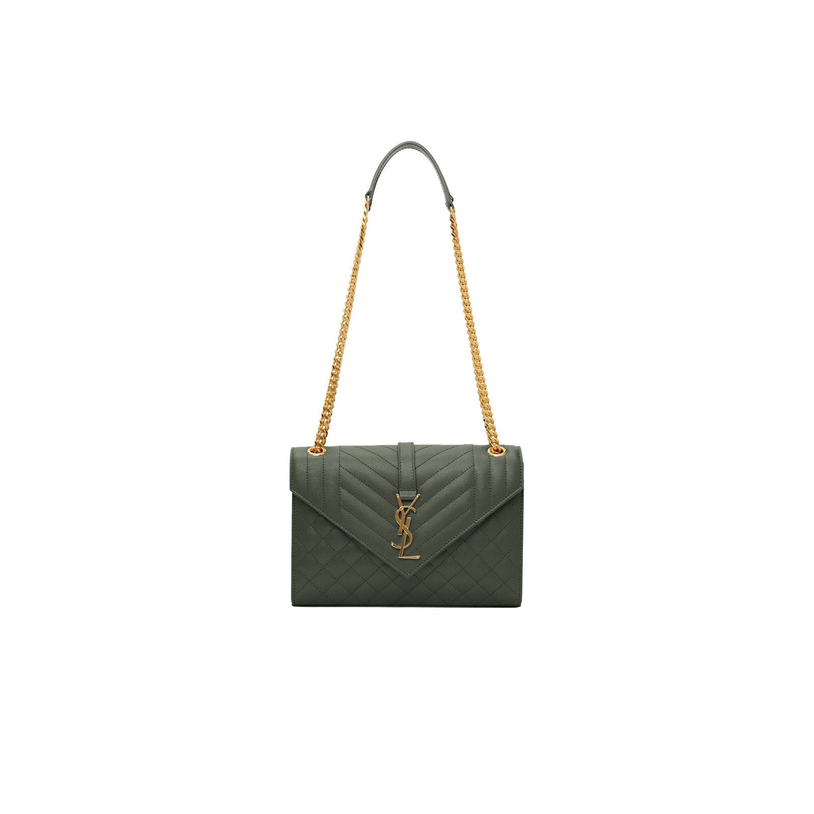 80fa9cb31c760682f389d8e9ee54ee3f1e81192e YSL ENVELOPE MEDIUM SHOULDER BAG OLIVE GREEN 677476 (24*17.5*6cm) - Image 1