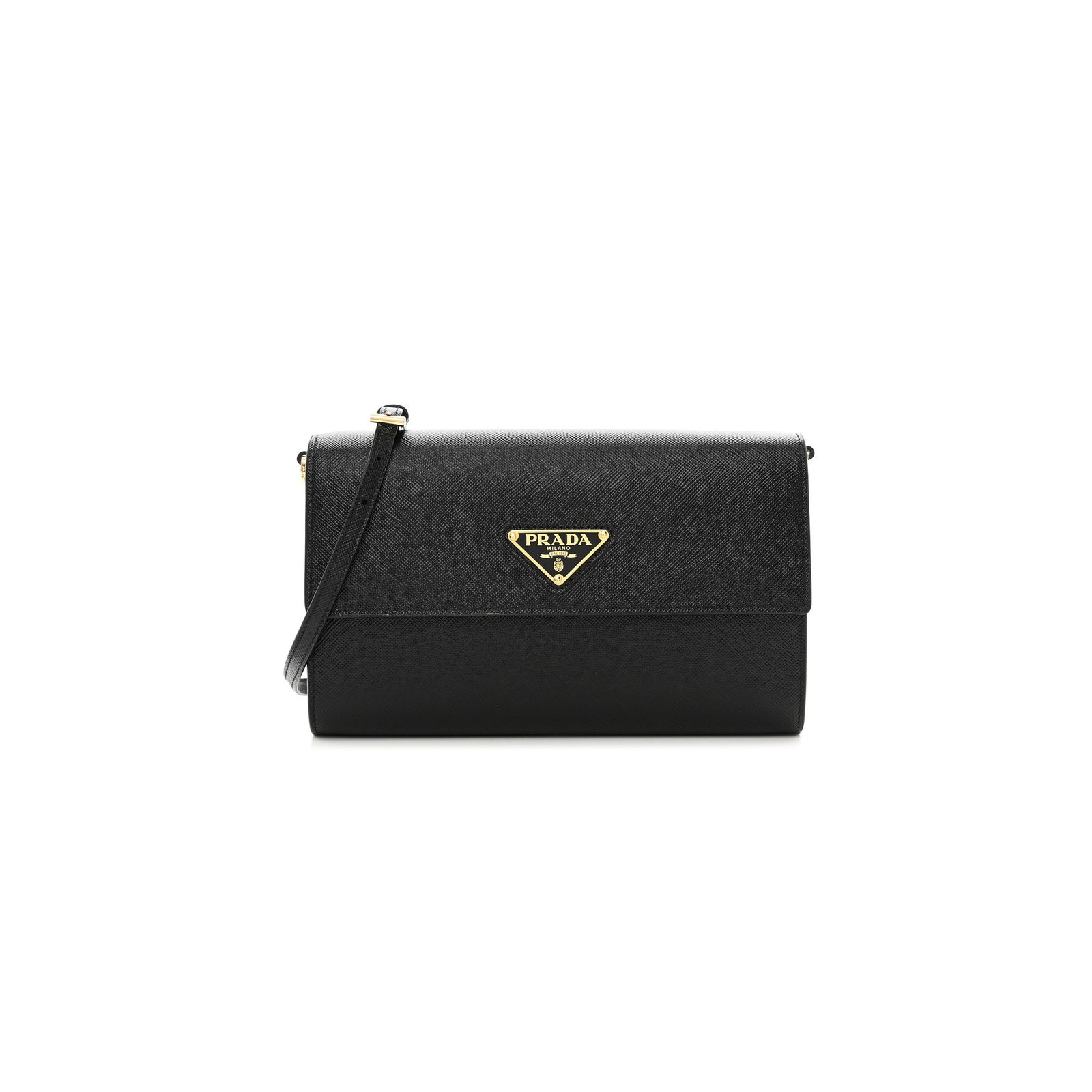 82cb7beb274e0cb88bd49ee7fba324ff4c379dcc PRADA SAFFIANO WALLET WITH SHOULDER STRAP BLACK (21*14*4cm) - Image 1